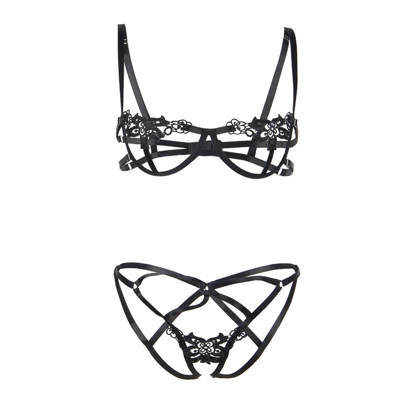 

Comeondear Sexy Lingerie Set Lace Hollow Out Women Underwear Transparent Bra Set G-string Black Erotic Sets Embroidery Sexy Set