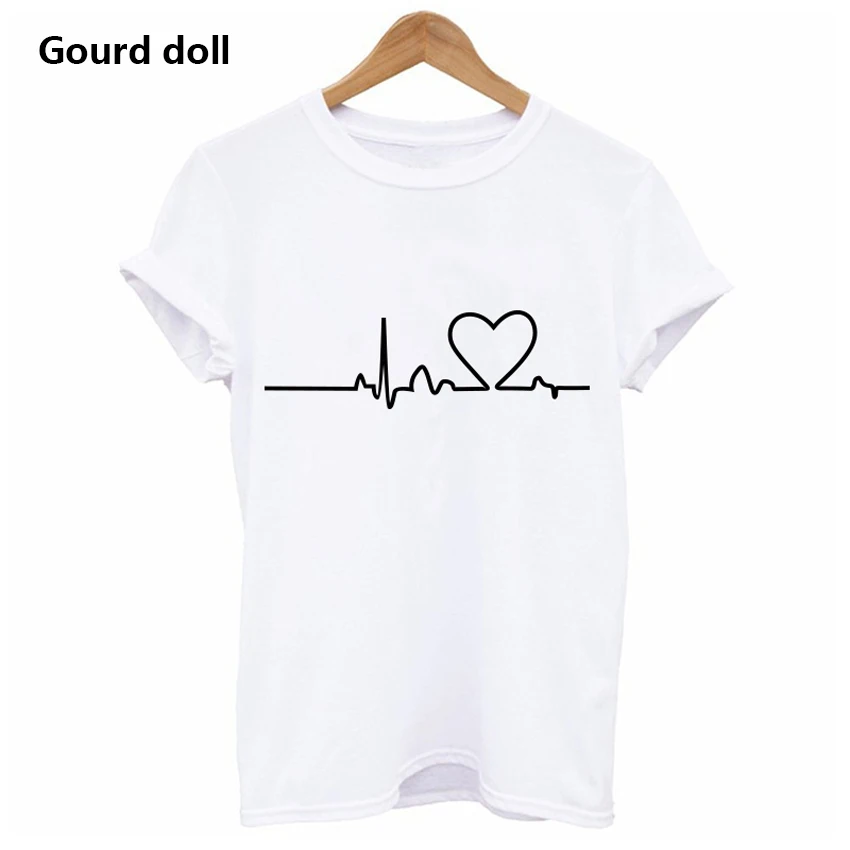 Women's t-shirt Casual Harajuku Heartbeat ladies kawaii t shirt summer femme women t shirt Plus Size S-2XL Tops