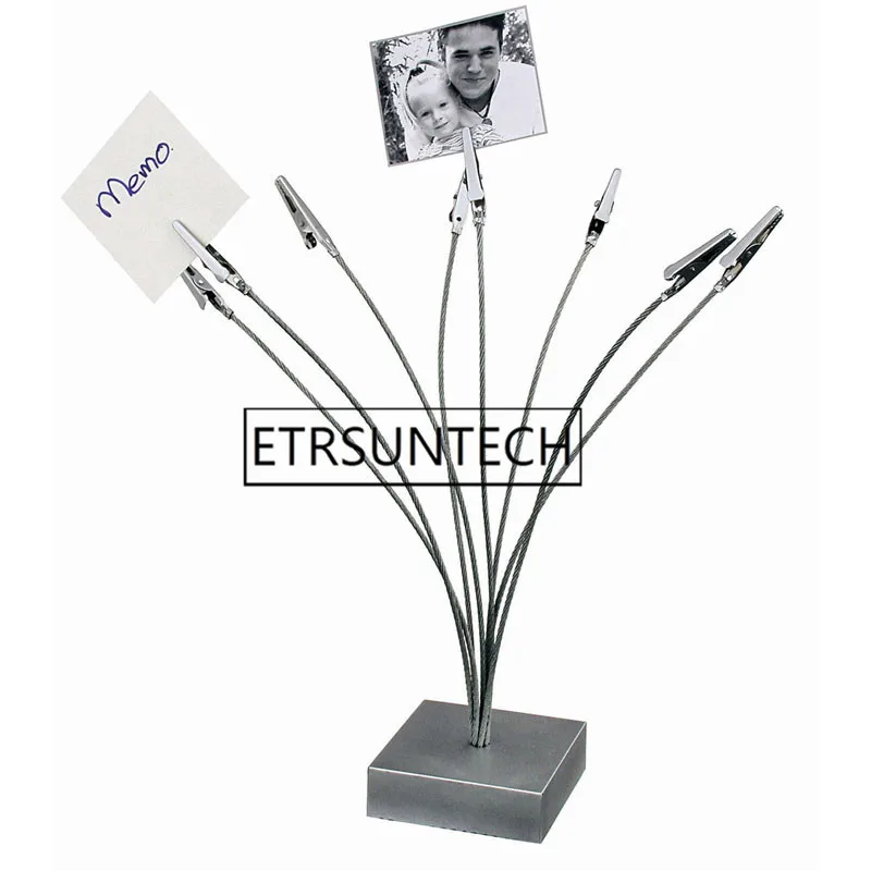 

30pcs Silver Boxy Base Multi Wire Photo Clips 8 Branch Memo Holders Table Place Card Clamps Exihibition Display