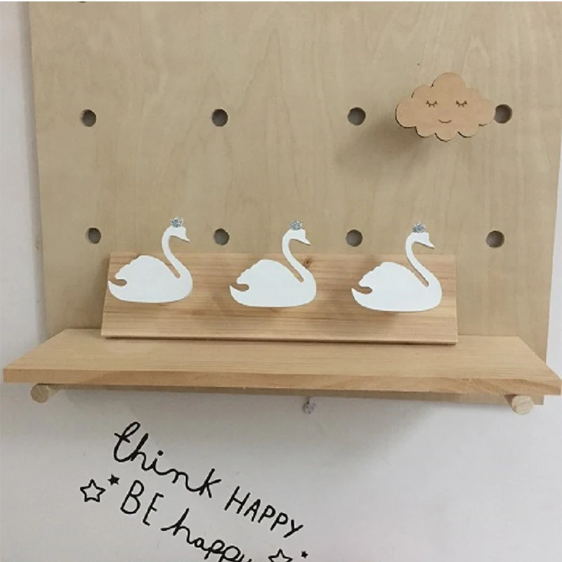 Kids Room Decorative Wooden Hooks White Bunny Swan Natural Wood Hooks For Baby Bory Girl Kids Nursery Room Storage Decoration