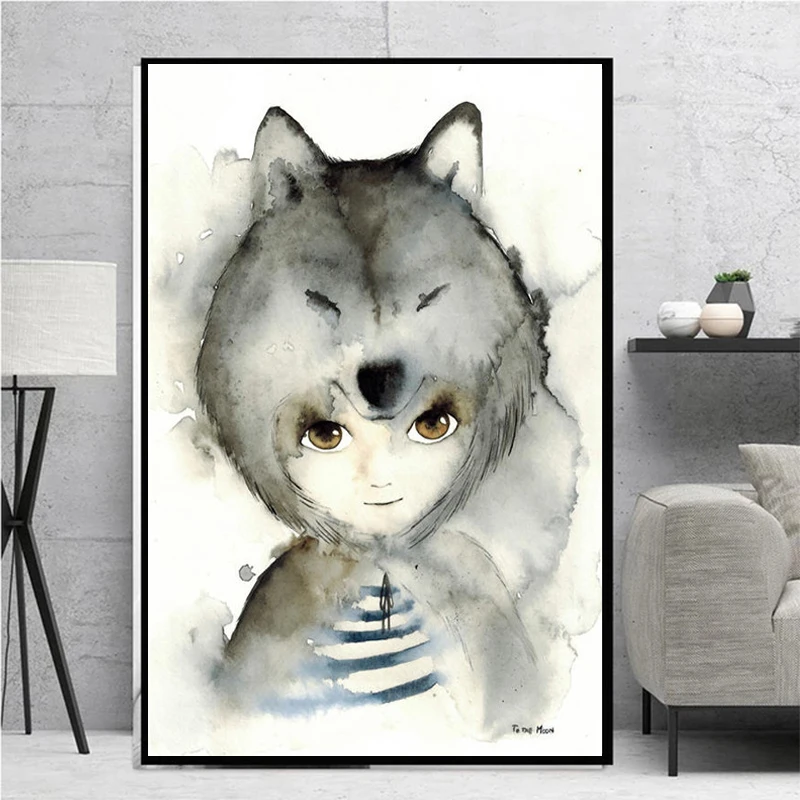 Deer Rabbit Angle Wing Animal Nordic Canvas Painting Poster and Print Girl Bedoom Picture Abstract Decor Living Room Home Decor