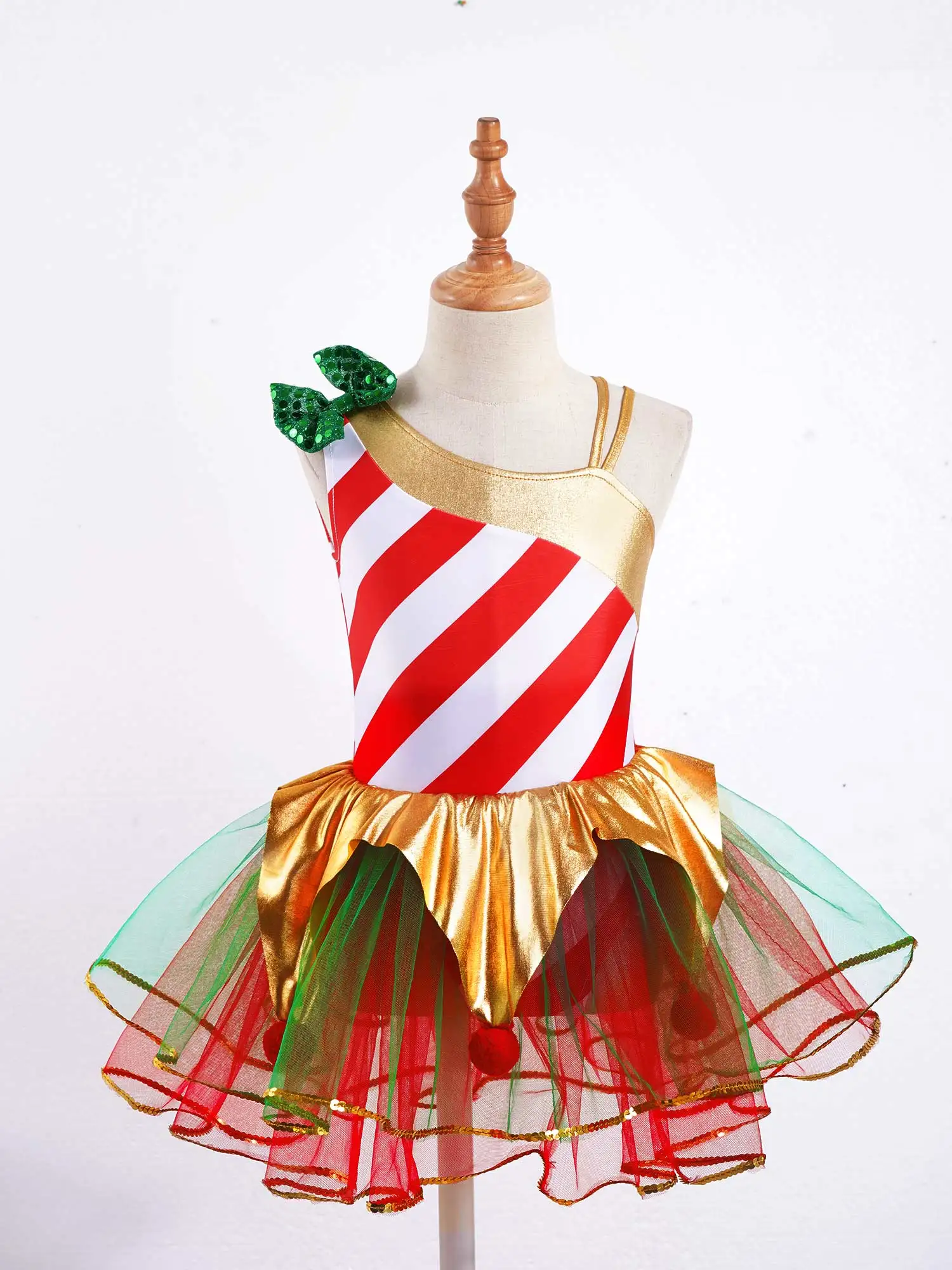 Bambini bambine Elf Christmas Dress Ballet body Tutu Dress paillettes Stripes Carnival Festival Santa Cosplay Costume Dancewear