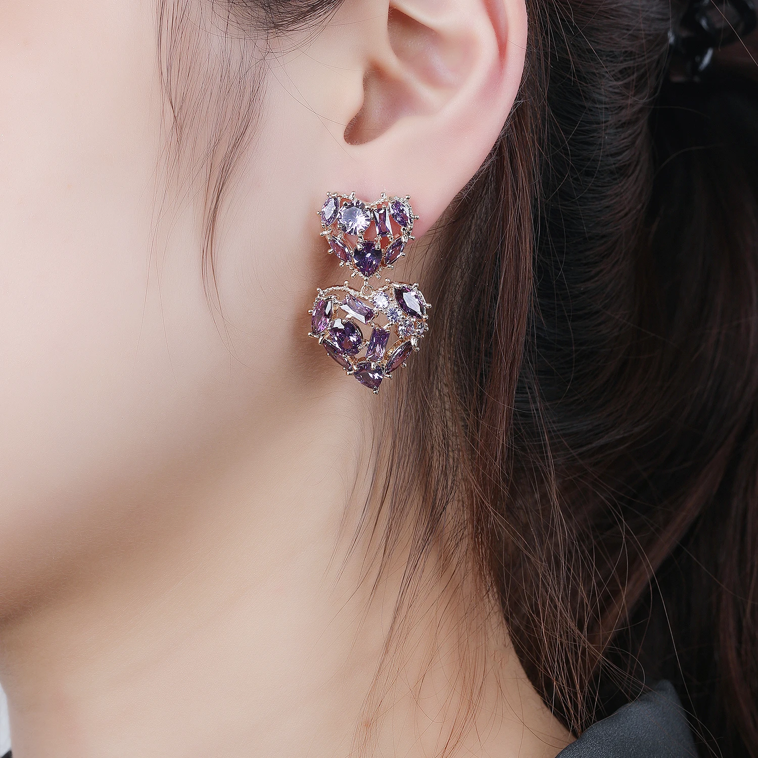 Cubic Zircon CZ Heart Earrings for Wedding, Crystals Love Earring for Bride, Women Girl Birthday Party Jewelry CE11255