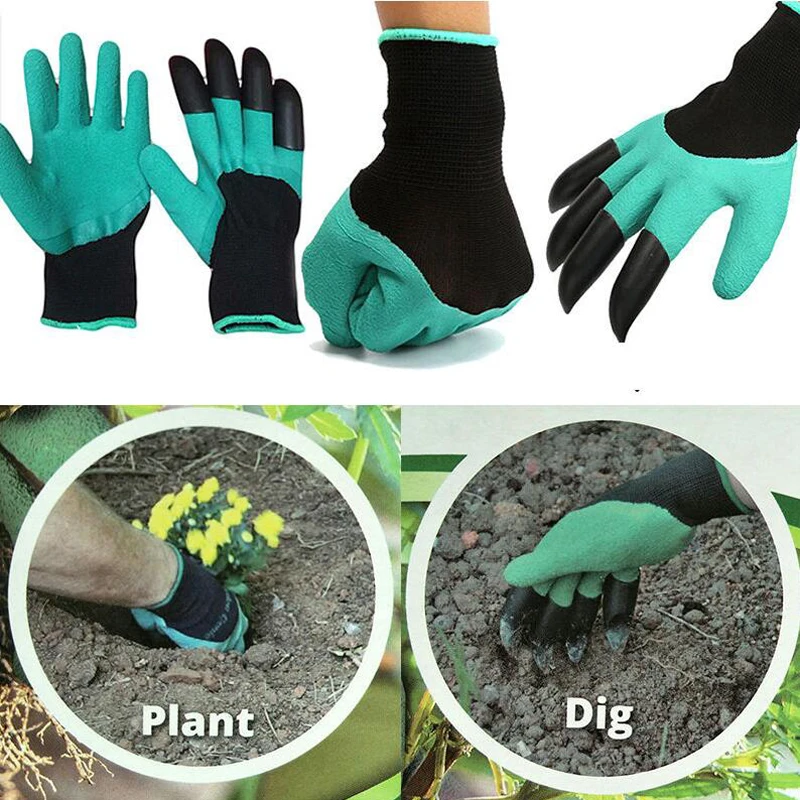 

New 2 Pair Gloves Digging Planting 4 ABS Plastic Claws Gardening Garden Gloves Tool Gardening Home Supplies