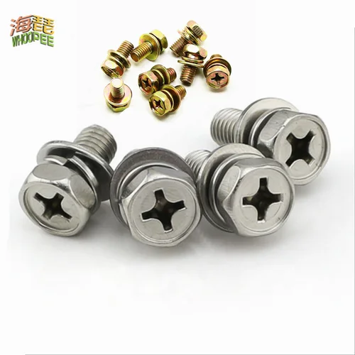 Imagen 1 del producto 5/50pc M3 M4 M5 M6 M8 Cruz de acero inoxidable Phillips cabeza hexagonal externa tornillo SEM arandela plana junta de resorte perno de montaje