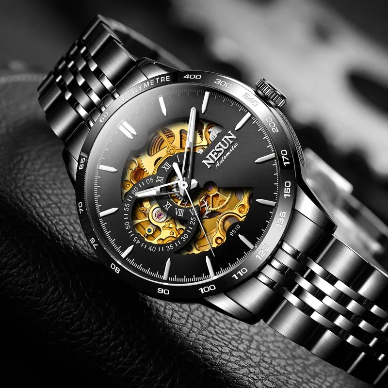 New Switzerland NESUN Automatic Mechanical Watch Luxury Brand Men\'s Watches Skeleton Watch Sapphire Waterproof Tachymeter N9510