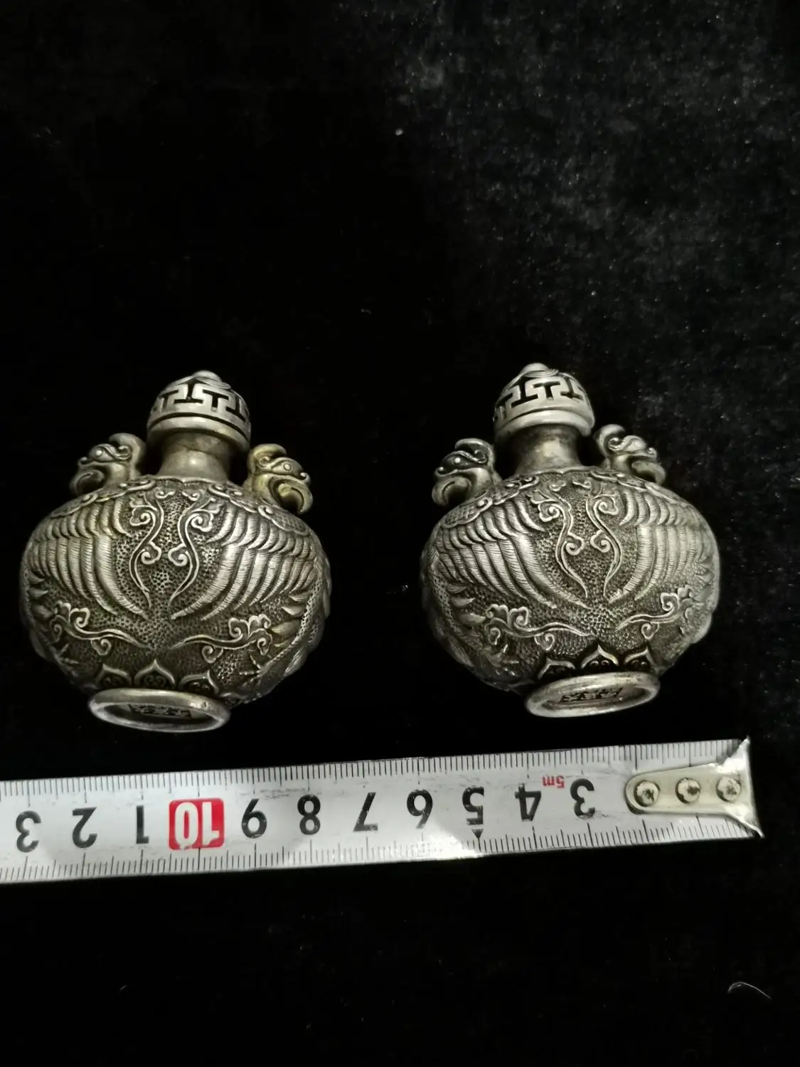 Exquisite Double Phoenix White Copper Snuff Bottle Decoration