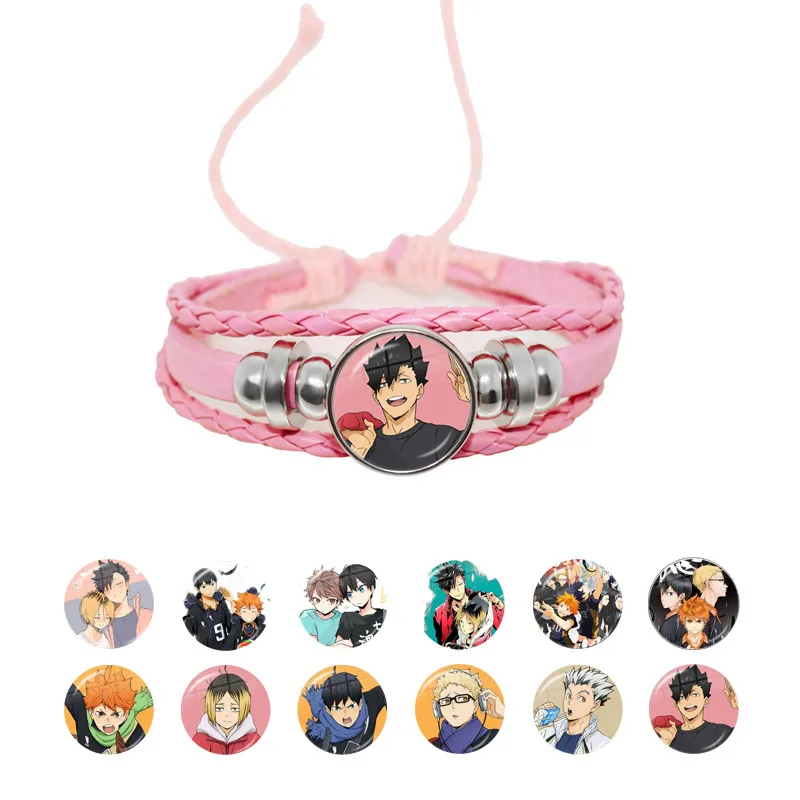 Anime Volleyball Manga Haikyuu!! Armband Hinata Syouyou Verschiedene Fotos Cartoon gewebte Lederarmbänder Fans Geschenk Großhandel