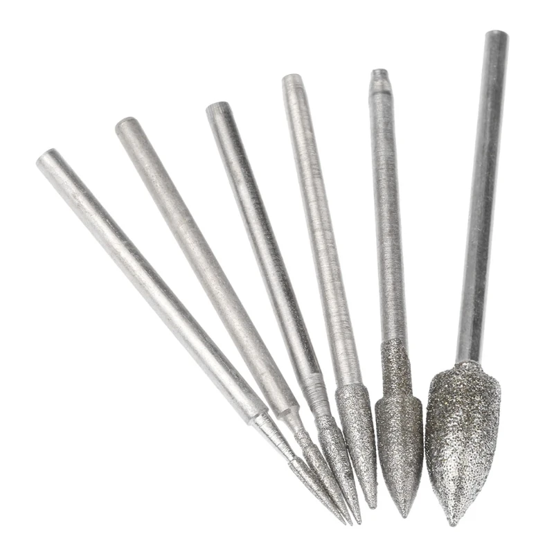 6x Conical Grinding Head 1.65-1.96'' Diamond Grinding Needle Bits Shank Needle Metal Stone Engraving Points Tool