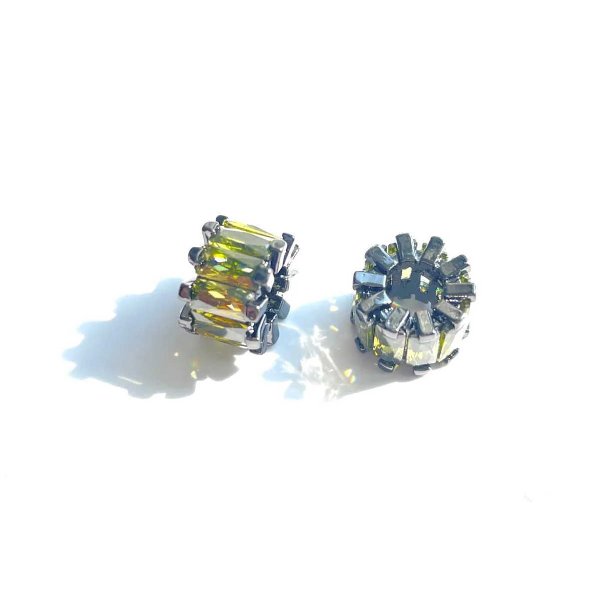 10pcs Clear Olive Green Zirconia Paved Hole Wheel Spacers Beads for Women Bracelet Necklace Making Handmade Waist DIY Accessory