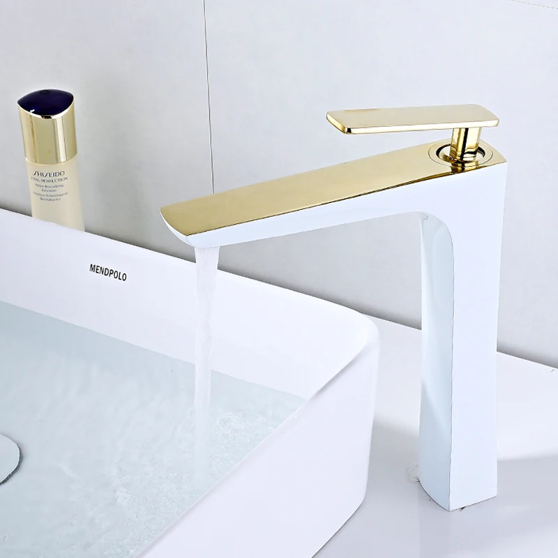 Bathroom Basin Mixe white gold Finished Sink Faucet Single Handle Deck Vintage Wash Hot and Cold Mixer Tap Crane brass