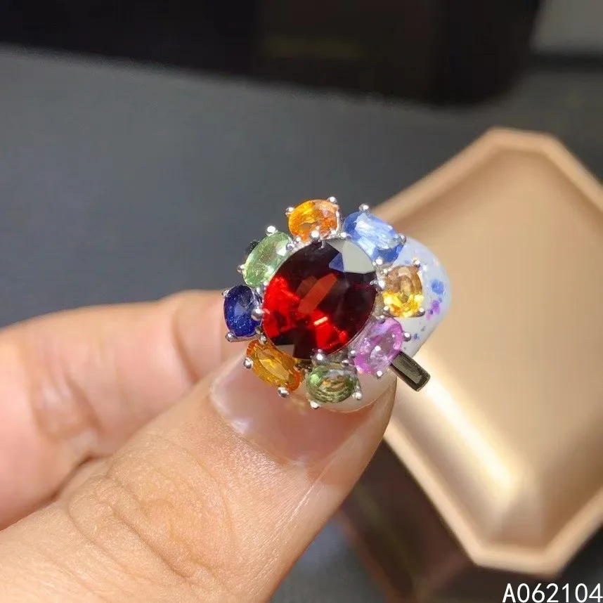 KJJEAXCMY fine jewelry 925 sterling silver inlaid Natural garnet color sapphire Women's popular lovely OL style plant gem ring s