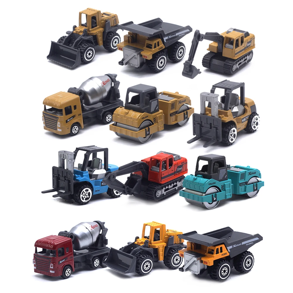 4PCS 1/64 Diecast Alloy Engineering Vehicle Excavator Truck Model Car Collections Classic Educational Toys Children Toys for Boy