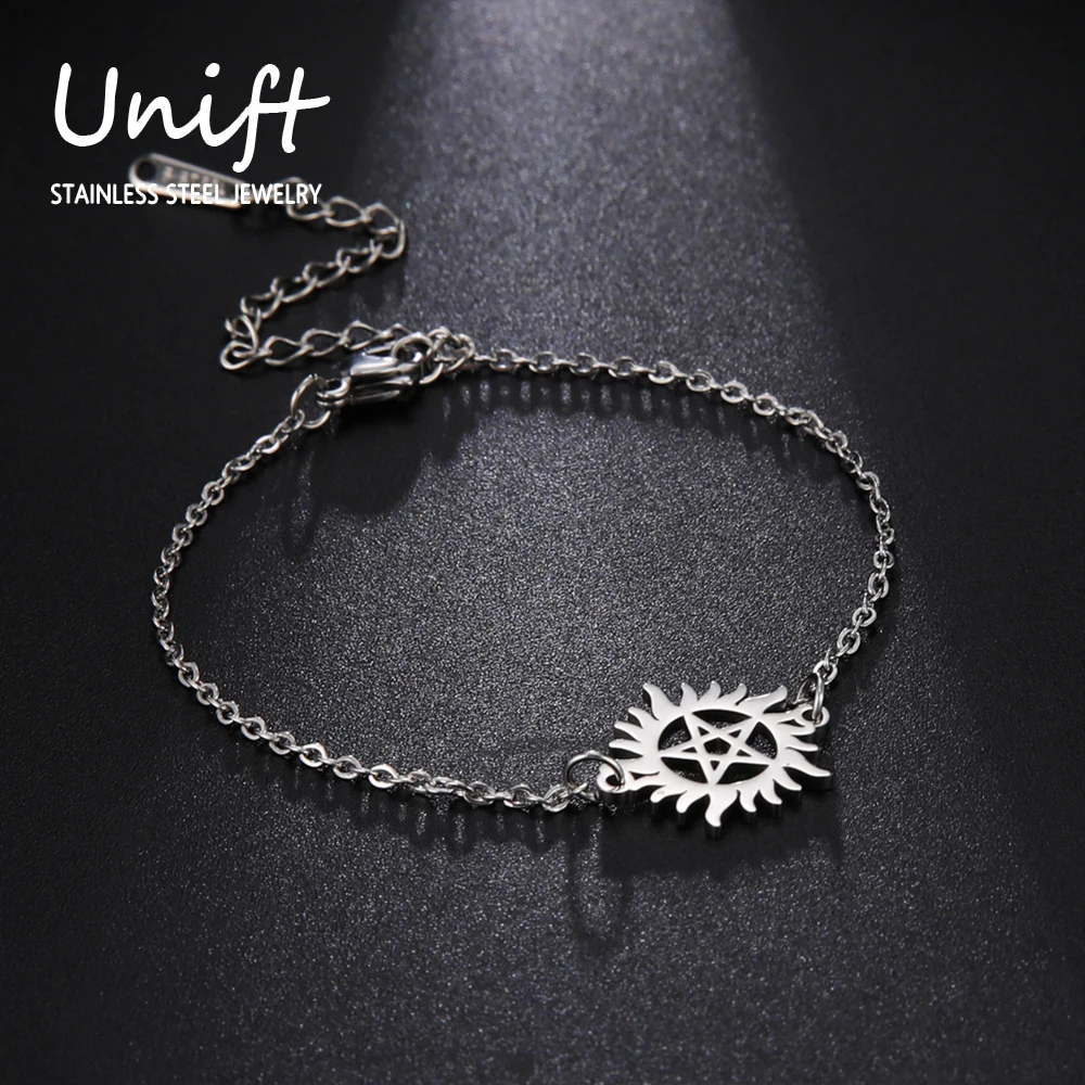 Unift Inspired Sun Star Bracelet Natural Dean Pentagram Charms Stainless Steel Supernatural Vintage Wicca Female Jewelry Gifts