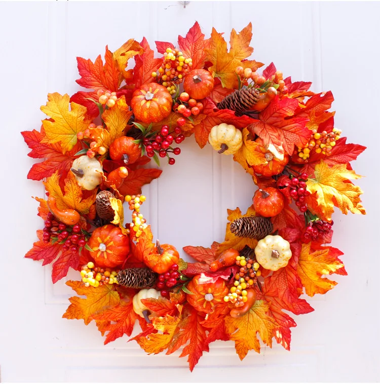 mylb 60cm Rattan Berry Maple Leaf Fall Door Wreath Door Wall Ornament Halloween