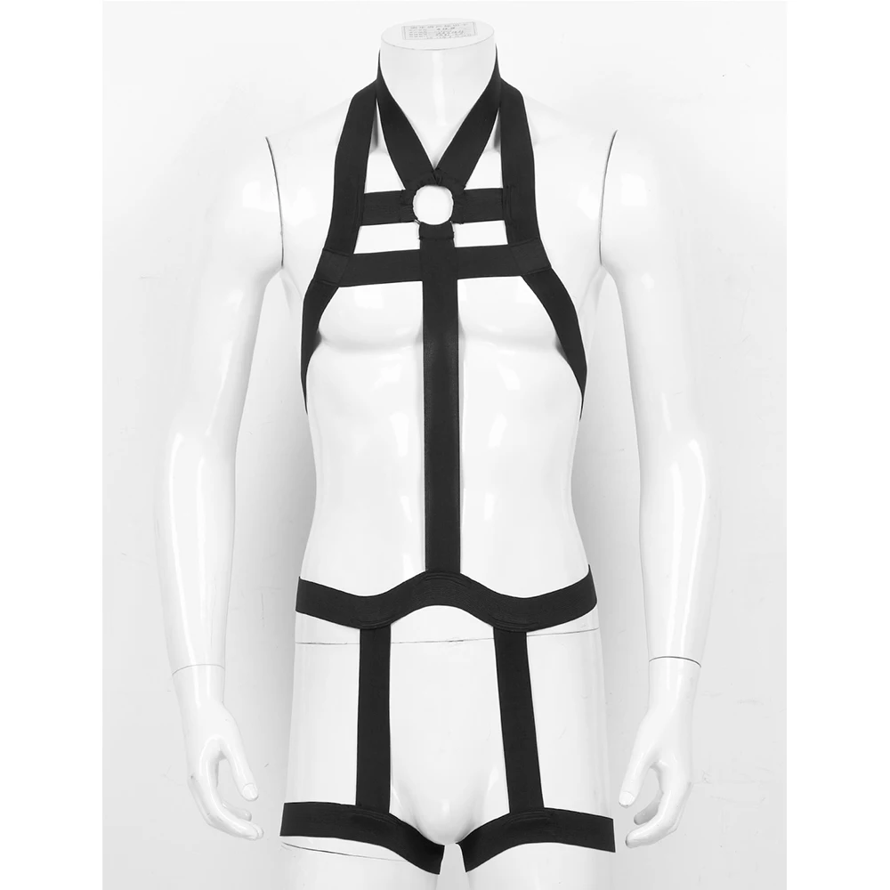 Zentai Baum Männer Halter Neck Elastische Volle Körper Chest Harness Gürtel mit Bein Strumpfband Straps Cosplay Club Kostüme Gurte