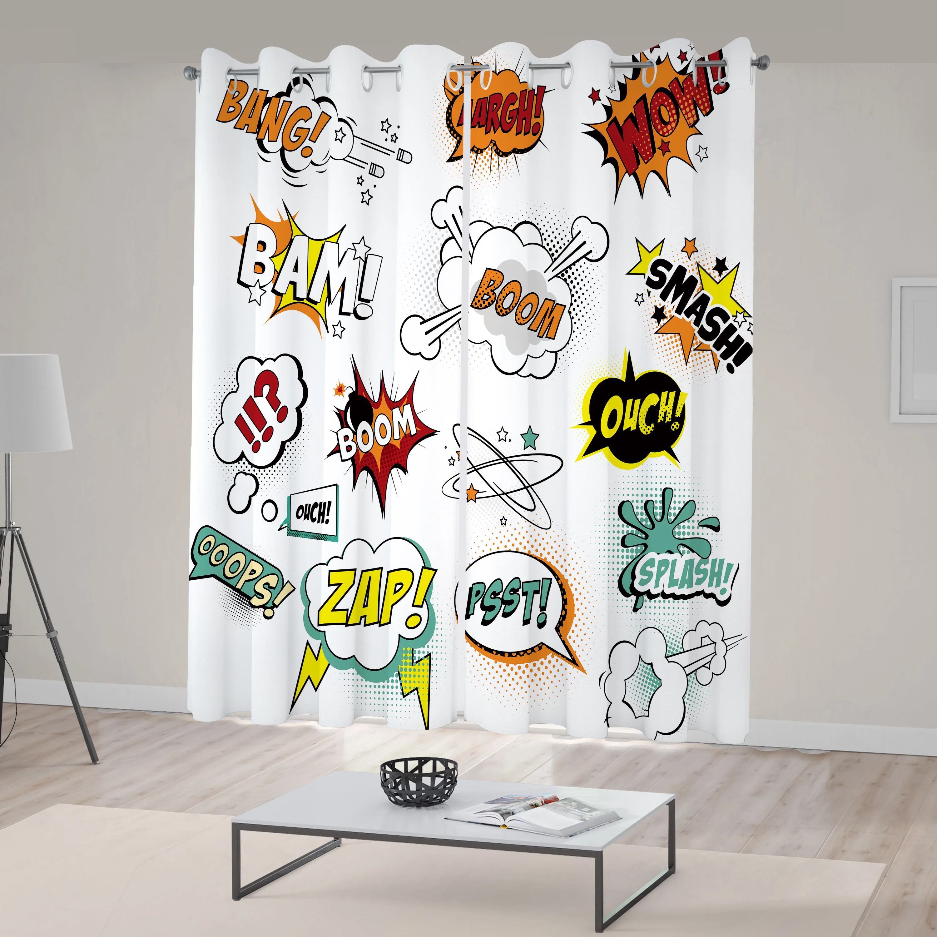 Superhero Window Curtains Old Fashioned Comics Inspired Artwork Retro Fictional Effects Cartoon Motifs Living Room Bedroom Decor