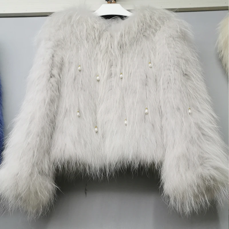 Length 50 cm women knitted real fox fur overcoat  new fashion stlye female coat Raccoon fur Hand woven coat beads detachable