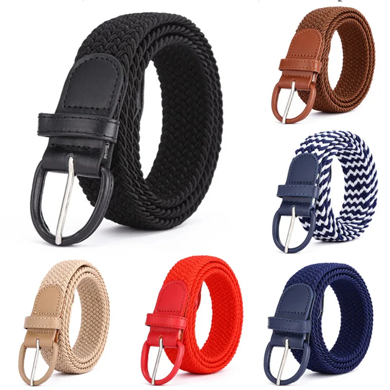 Men Women Elastic Stretch Waist Belt Black Canvas Stretch Braided Elastic Woven Leather Belt Wide Hot Metal Stretch Men's Belts