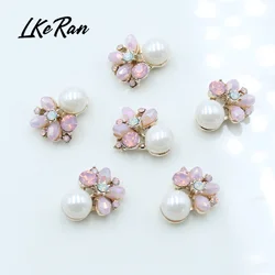 LkeRan 10pcs 15*18mm Mini Alloy Pink Crystal Pearl Buttons DIY Wedding Hair Flower Center Rhinestone Scrapbooking Accessories