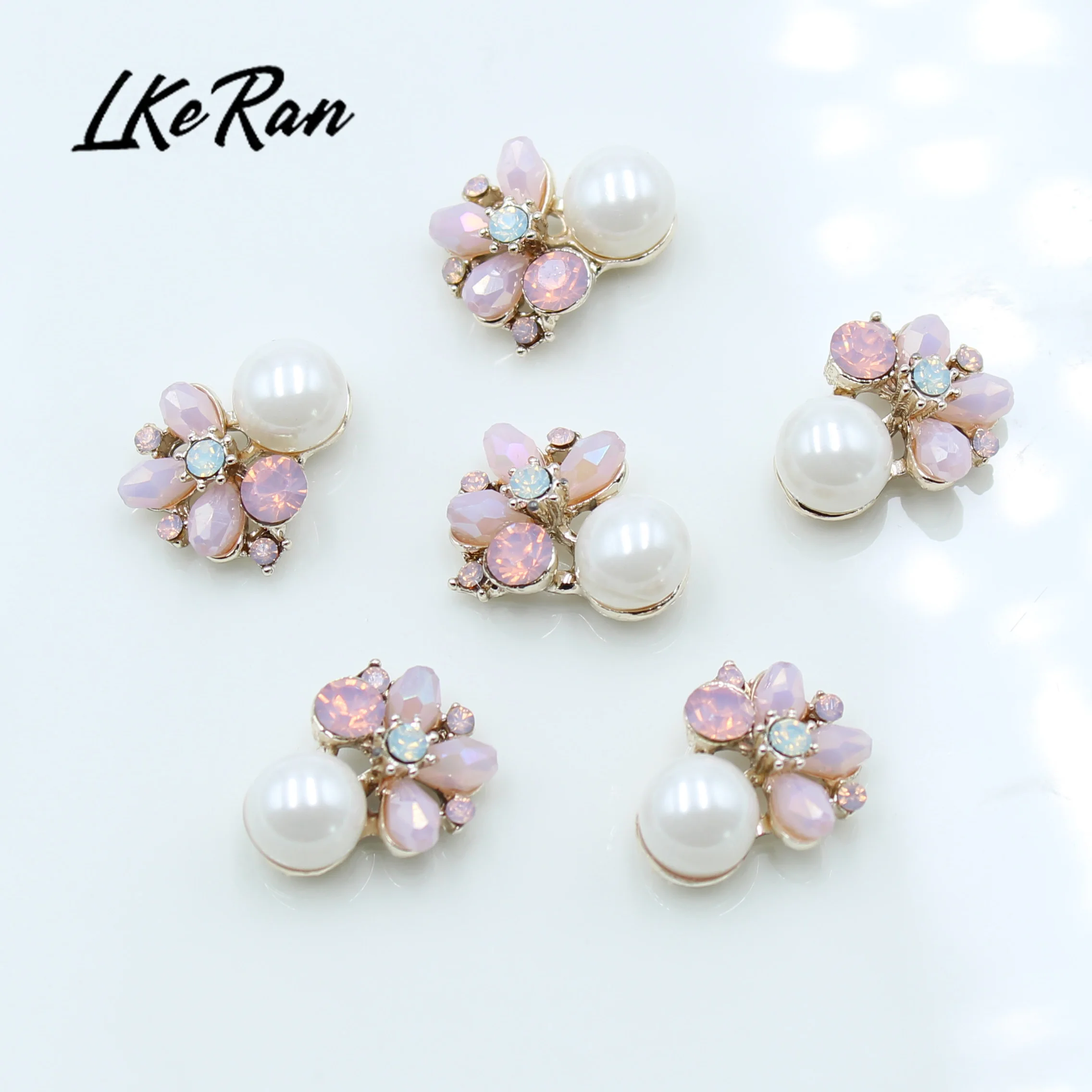 LkeRan 10 sztuk 15*18mm Mini stop różowy kryształ perłowy guziki DIY ślubne włosy kwiat centrum Rhinestone akcesoria do scrapbookingu
