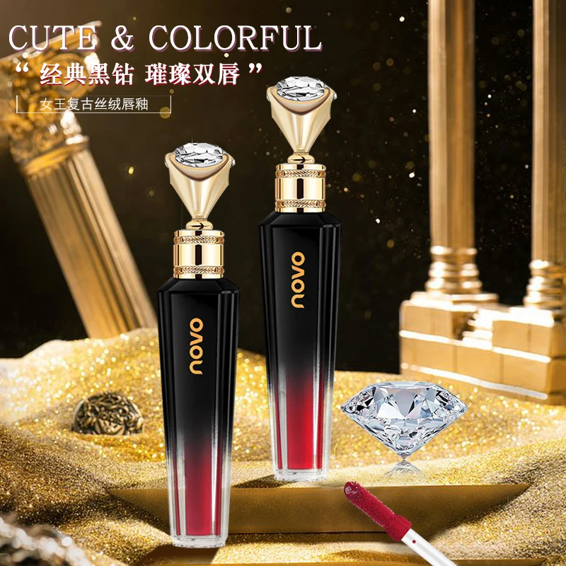 Sparkling Black Diamond Velvet Lip Glaze Waterproof Matte Lip gloss Long Lasting Silky touch Moisturizing Pigmented Lip Makeup