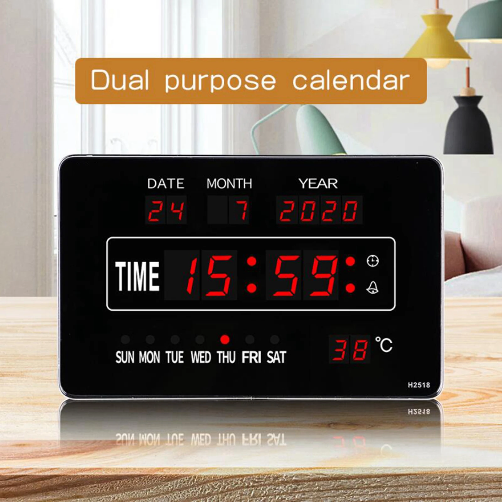 24 Hours Display Large LED Digital Alarm Clock Display Bedside Clock Easy to Read Show Indoor Temperature for Room Decoration