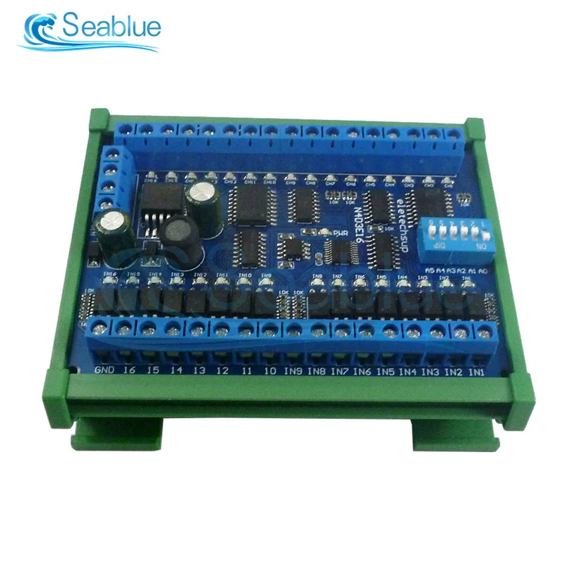 16 in 16 Out RS485 Remote Control Switch PLC IO Expansion Board Modbus RTU Module Board Only / With DIN Rail Shell DC 12V 24V