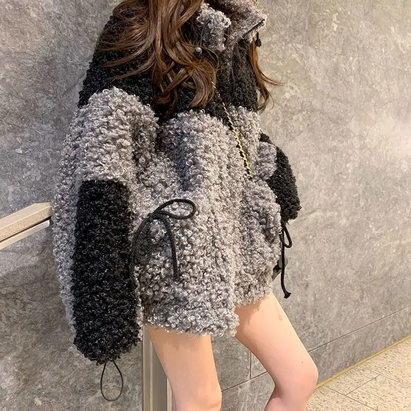 Lamb Wool Fall/winter Coat Women 2024 Hit Color Fashion Australian Cashmere Plus Cotton Thick Korean Loose Jackets Womens Trend