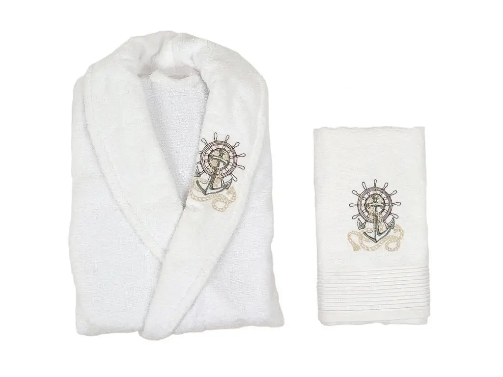 Scar Embroidered 100 Cotton Single Robe Set White