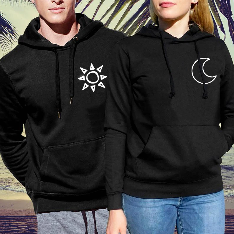 Couples Hoodies Womens Valentine Day Matching Sweatshirts 2020 Sweatshirt Moon and Sun Print Pullovers