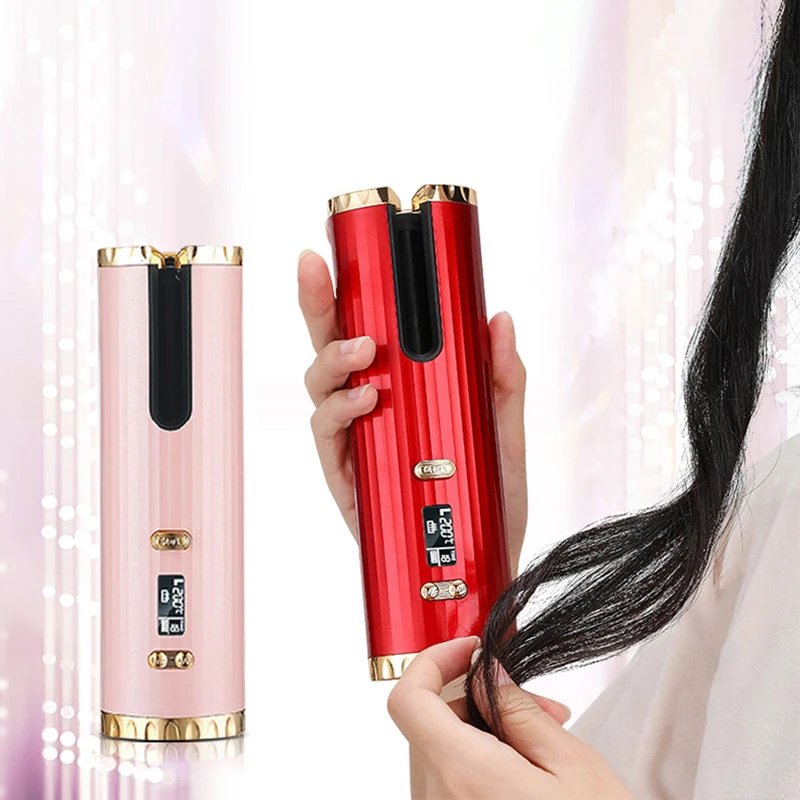 Cordless Automatic Curling Iron USB Charging Curling Iron Electric Ceramic Heating Wave Type LED Rotating 360° Curling Iron Riwa