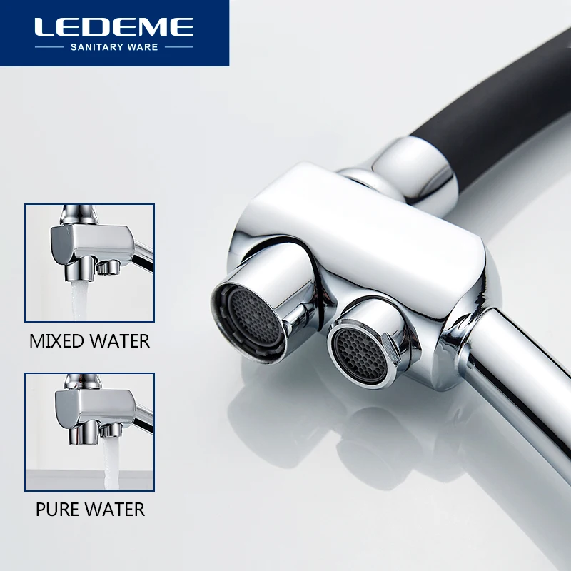 LEDEME Kitchen Faucet Water Filter Kitchen Faucets Dual Spout Filter Faucet Mixer Water Purification Feature Taps L4855-2