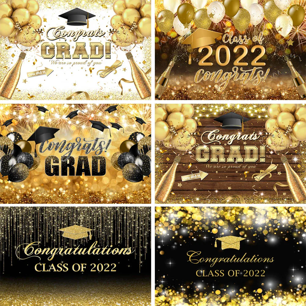 

Congratulations Class Of 2022 Graduates Party Photography Backdrop Black Golden Flash Bokeh Decoration Students Photo Background