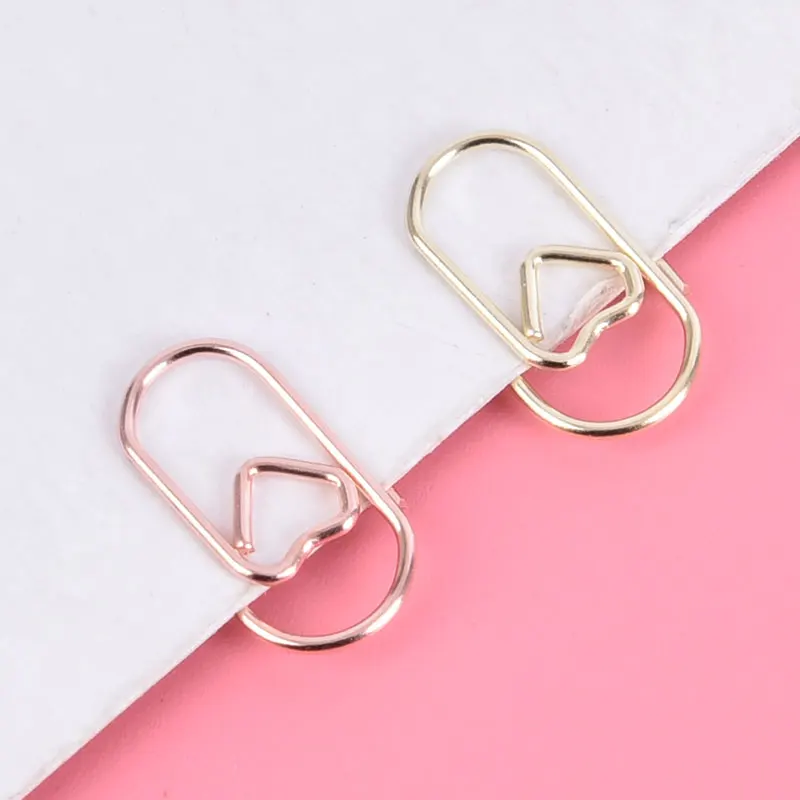 50pcs /bag mini heart gold rose gold Color Clip Bookmark binder clip Office Accessories paper Clips Patchwork Clip