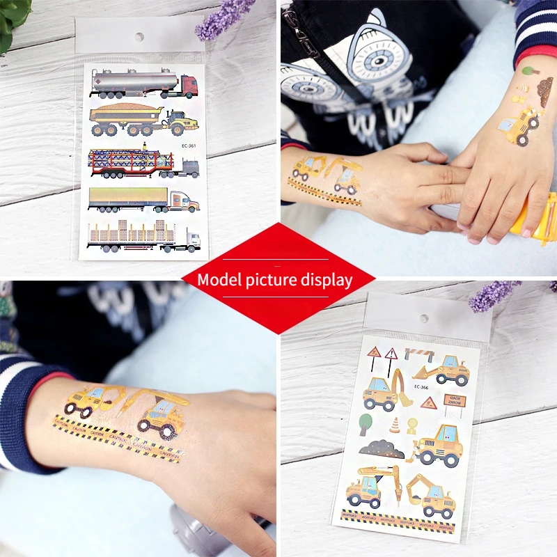 Children Cartoon Car Waterproof Tattoo Stickers Boys Love Excavator Fire Truck Cognitive Toy Tattoo Stickers Temporary Tattoos