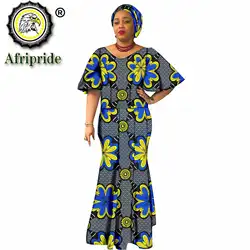 Afrykańskie tradycyjne sukienki maxi dla kobiet plus rozmiar dashiki sukienka + headwrap ankara z nadrukiem wosk batik vintage AFRIPRIDE S1925054