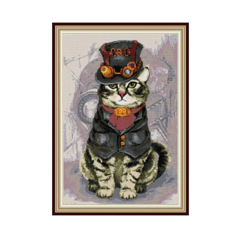 Mighty Cat Patterns Cross Stitch Kits 14CT 11CT Count Printed Canvas DMC DIY Handmade Embroidery Kits Needlework Sets Home Decor