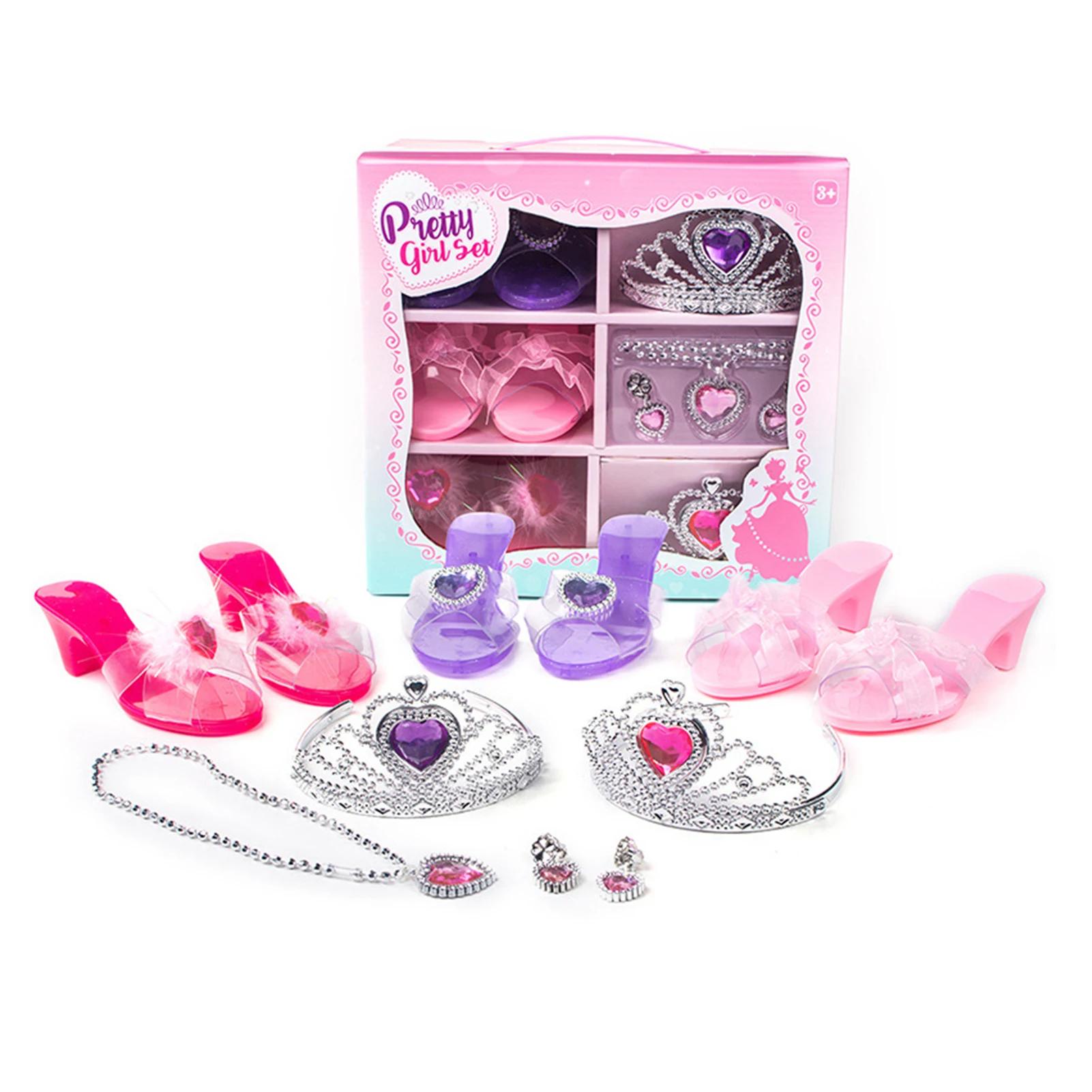 Ensemble de jouets de maison de jeu Kiev illage de princesse pour fille, collier à talons hauts en cristal, kit de sac à dos, accessoire de jeu de fête