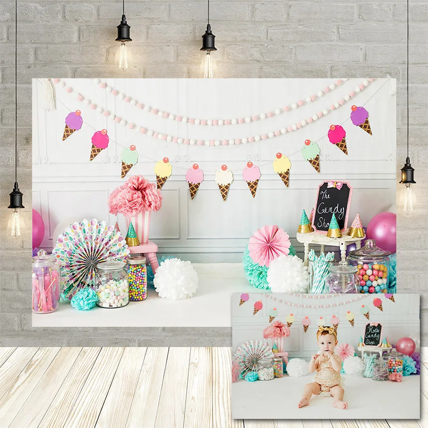 Avezano Birthday Party Photography Background Candy Shop Ice Cream Flower Baby Portrait Backdrop Photophone for Photo Studio