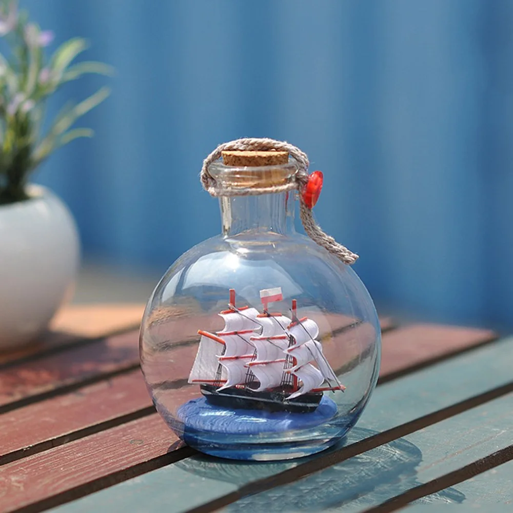 Sailing Boat in Drift Bottle Mediterranean Glass Pirate Ship Wishing Bottle Nautical Home Decor Gifts Crafts