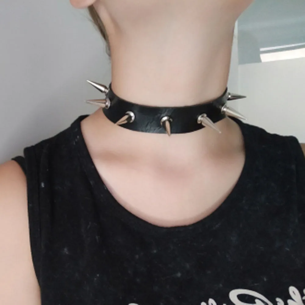 Black Leather Spike Rivet Stud Collar Choker Punk Rock Gothic Chokers chain For Women Men Necklace Statement Jewelry