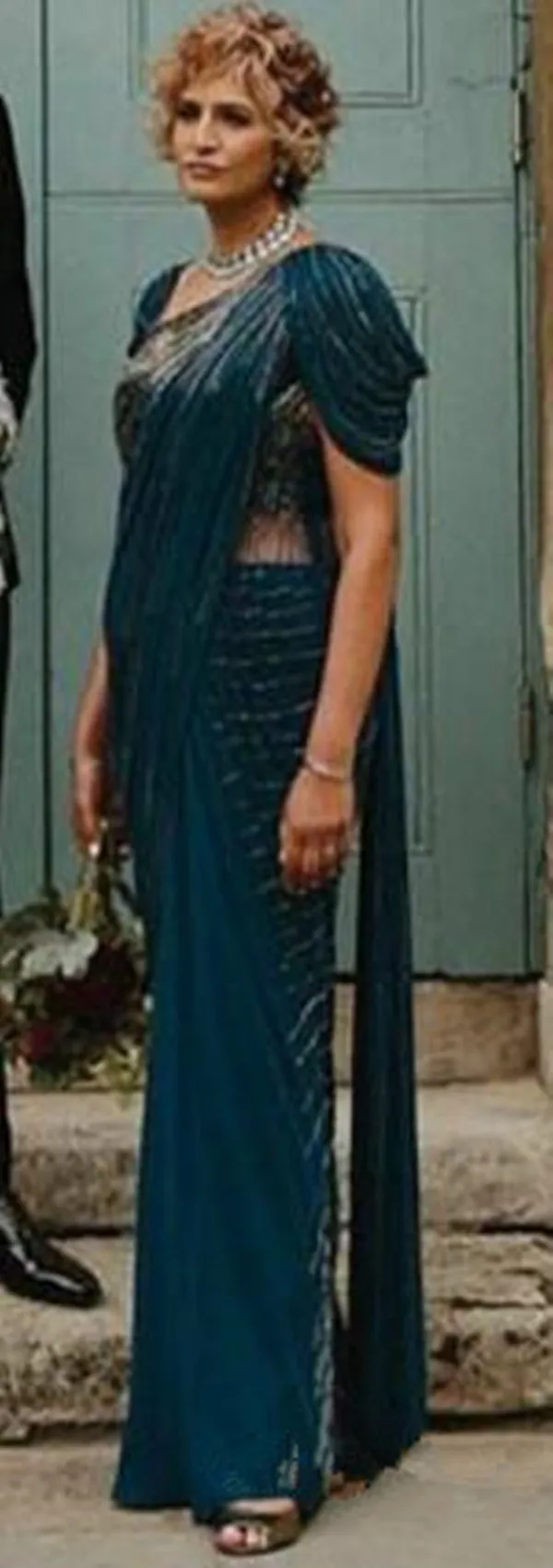 Vestido de noche de fiesta Formal de gasa con cuentas para madre de la novia, mangas de casquillo, lujoso azul azulado árabe