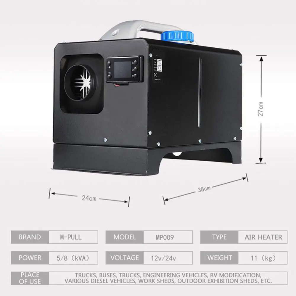 Aquecedor de ar diesel portátil, 12v, 24v, 5kw, baixo ruído, aquecimento rápido, aquecedor de carro, pequeno aquecedor de ar doméstico para aquecimento no inverno