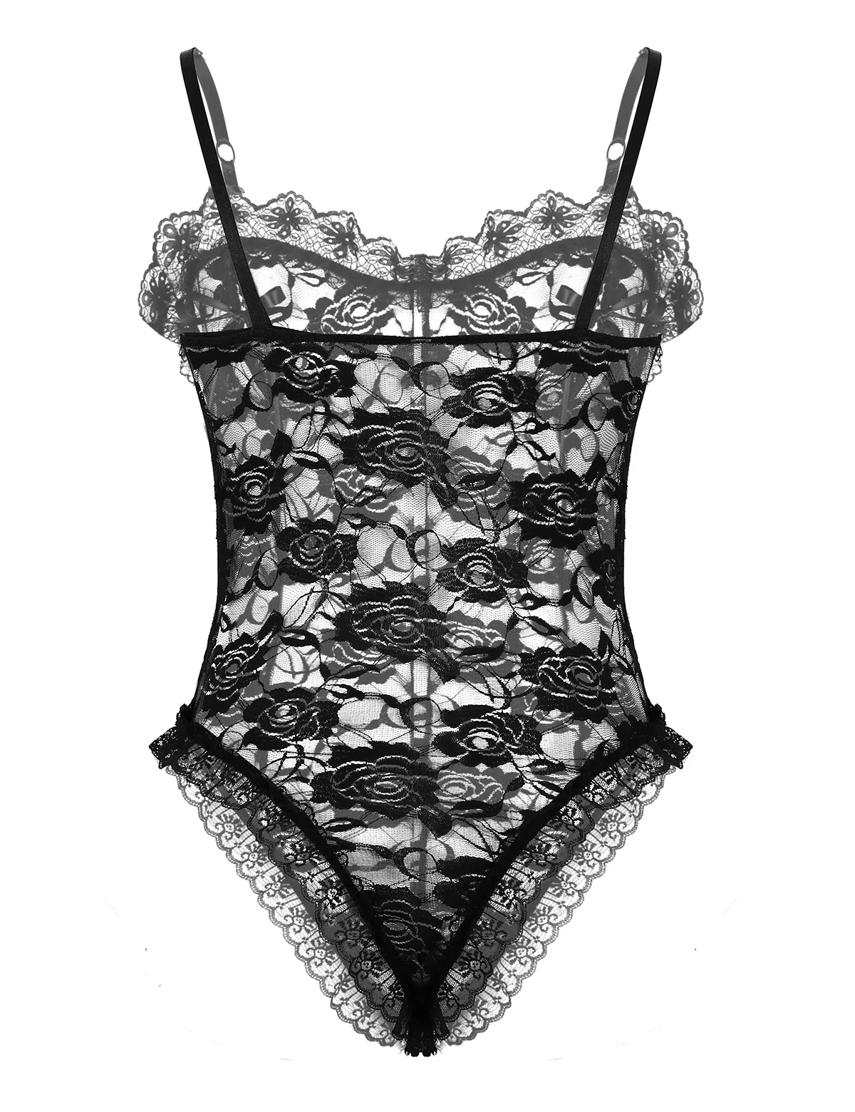 Body de encaje Floral para hombre, lencería transparente, medias eróticas, ropa de dormir Sexy, ropa interior Gay