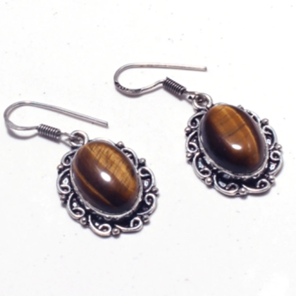 

Genuine Tiger Eye Silver Overlay on Copper Earrings ,Hand made Women Jewelry Gift , E5334