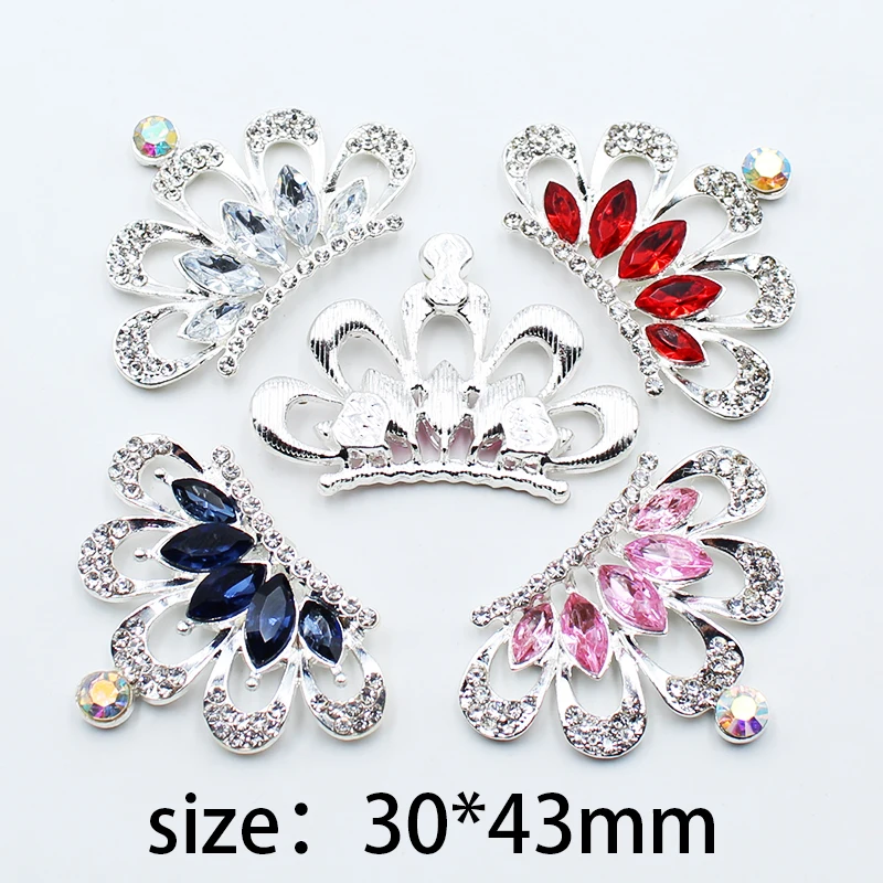 

New 5pcs 30*43mm alloy creative crown shiny glass rhinestone children's jewelry wedding hair accessories DIY clothing decoration