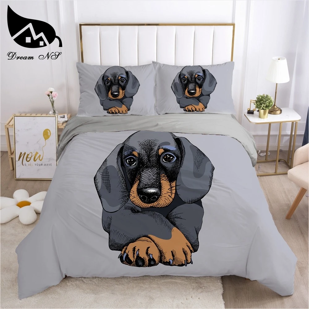 Dream NS Kids Cartoon Series Grey and Dog Bedding Home Textiles Set King Queen Bedclothes Duvet Cover Bedding Set