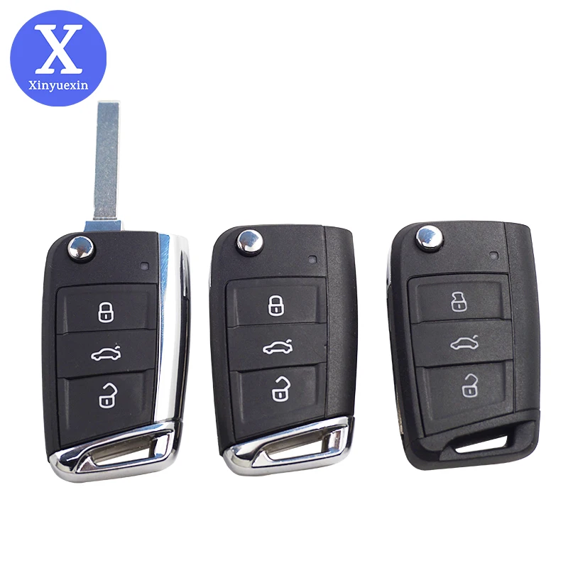 

Xinyuexin Folding Remote Car Key Shell for Golf7 Jetta Passat Polo Bora for Skoda Octavia for Seat Uncut HU162T Blade 3 Buttons