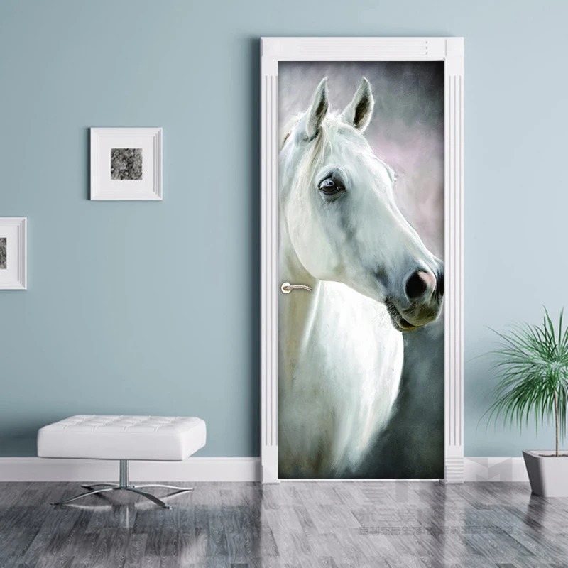 Animal Horse Creative DIY Self-adhesive Door Sticker 3D Mural Wall Pictures For Living Room Bedroom Study Door Photo Wallpaper